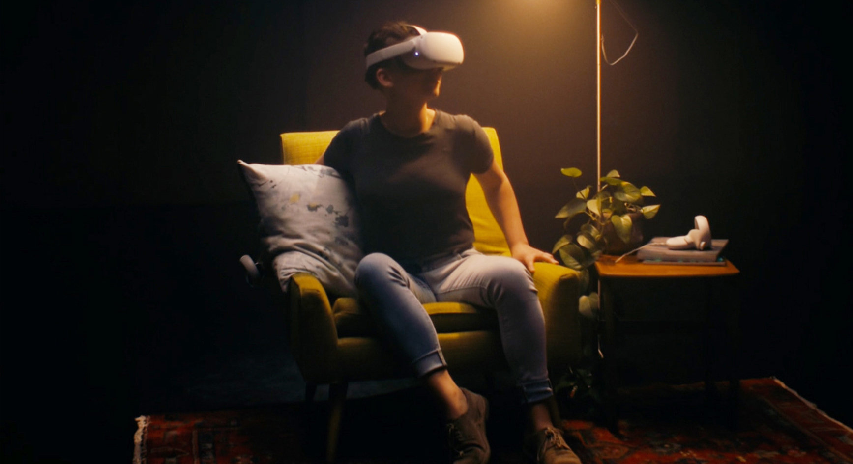 rendering of person wearing a VR headset