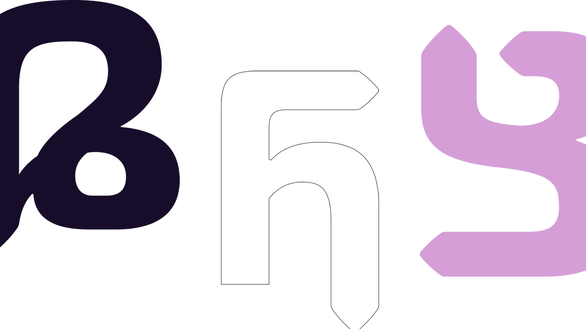 three ADLaM letters in shades of pruple