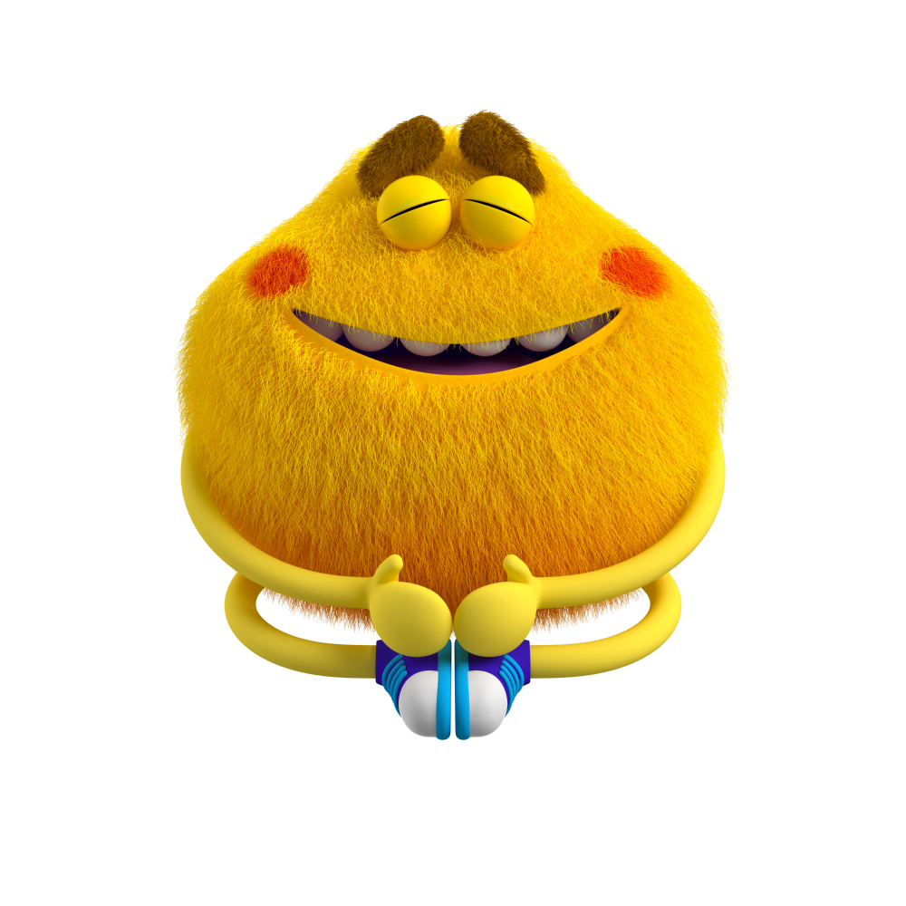 Yellow Feelings Monster with both eyes closed feels calm and free of worry
