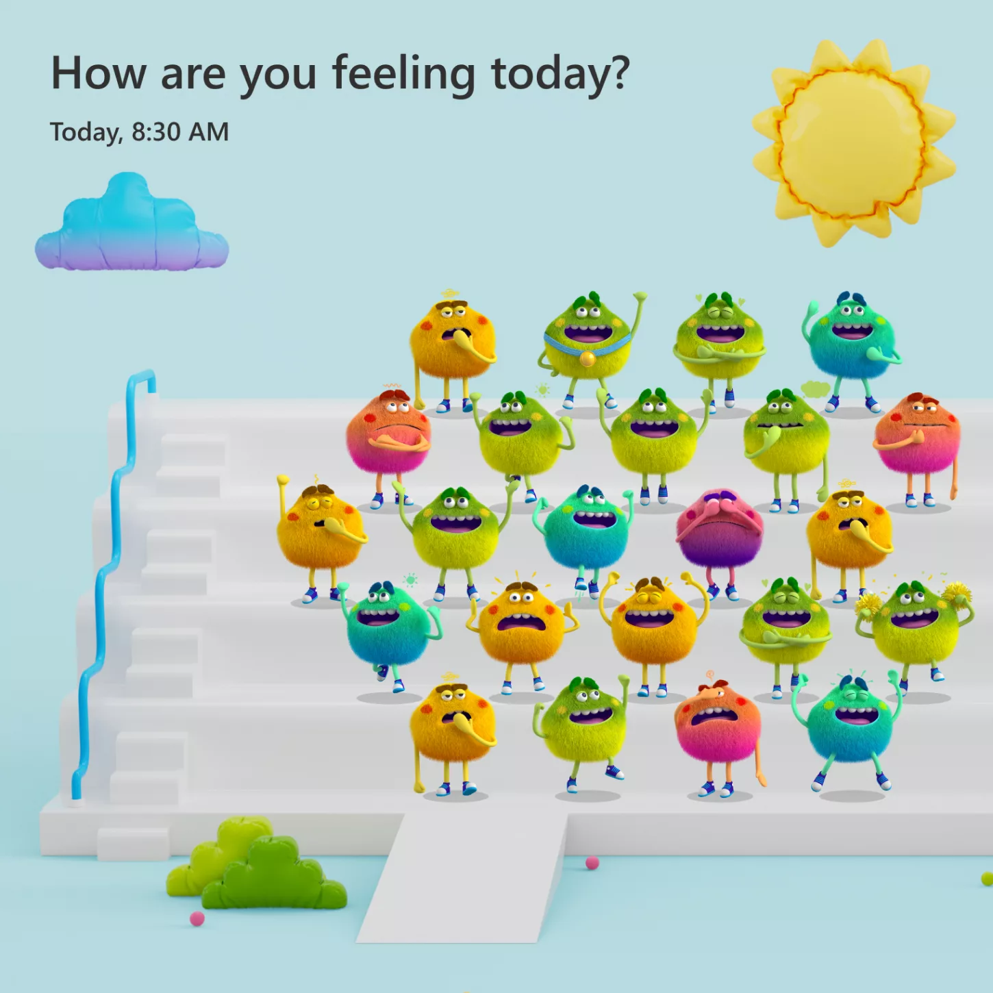 User interface from Microsoft Reflect showing 24 different Feelings Monsters in one view