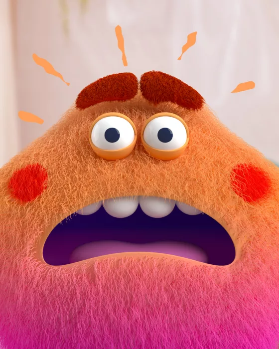 Orange and Pink Feelings Monster feels shocked