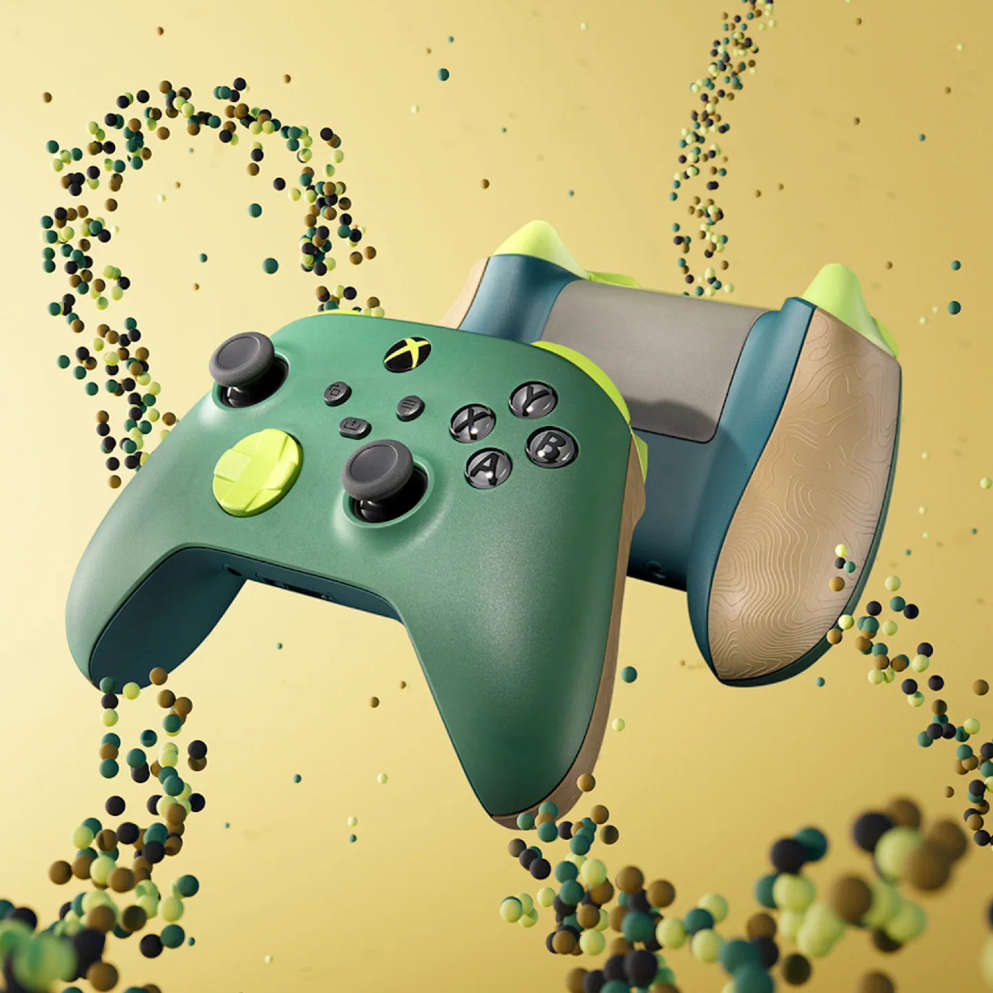 Image of the Xbox Remix controller floating over a gold background.