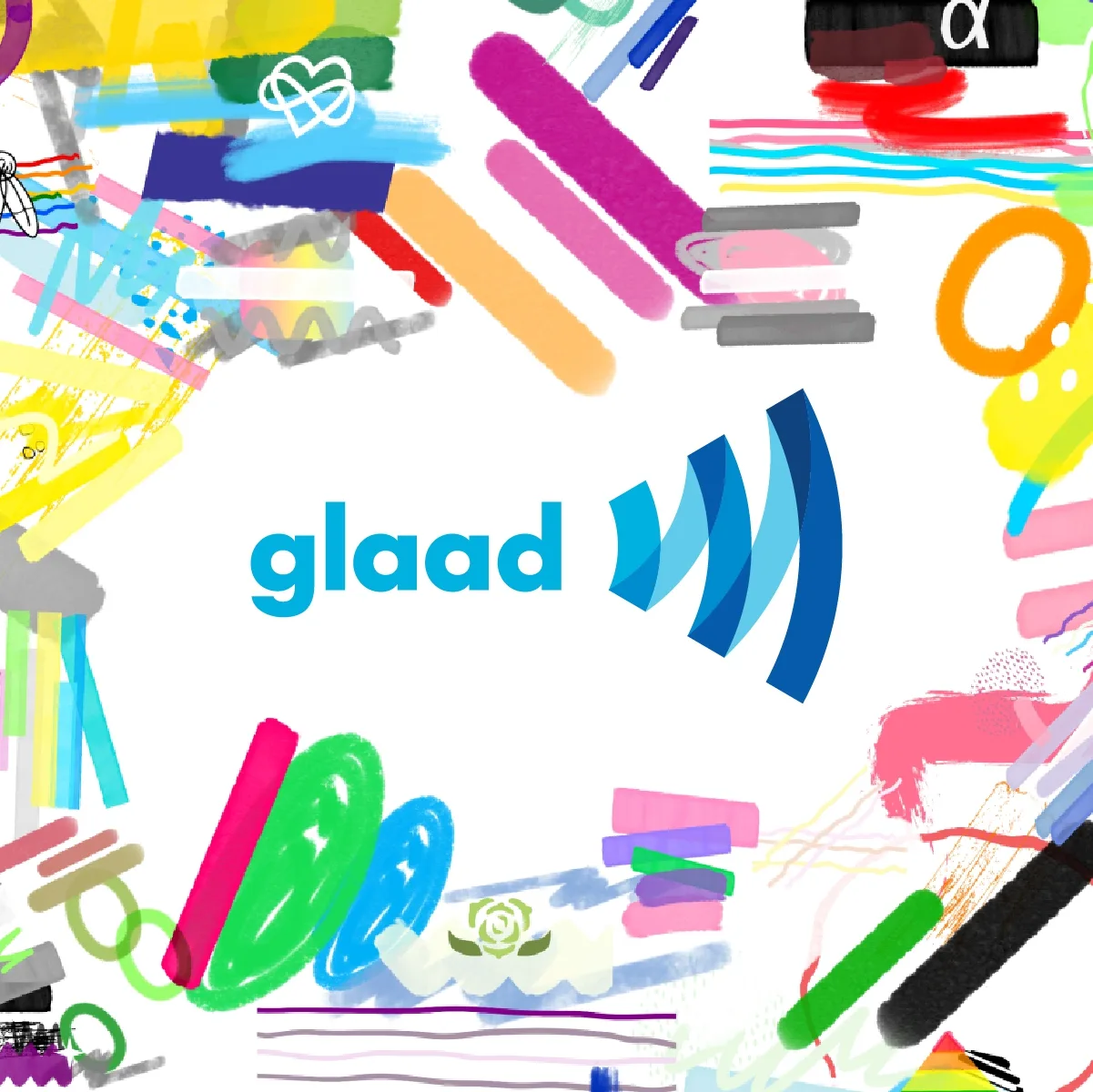 A colorful background with the word glaad.
