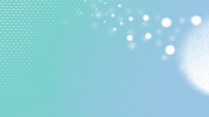 Abstract blue and white gradient background with dotted pattern transitioning into dispersed sparkles on the right side.
