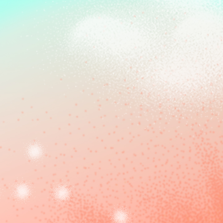 Gradient background transitioning from teal to orange with a sparkling texture and scattered light flares.