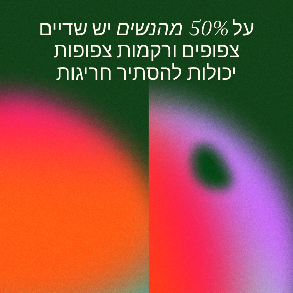 רקע מופשט בצבעים ירוק ואדום עם טקסט בעברית המונח עליו. הטקסט עוסק בכך שכ-50% מהאנשים חווים מחשבות טורדניות תכופות או מזדמנות העלולות לעורר חרדה.