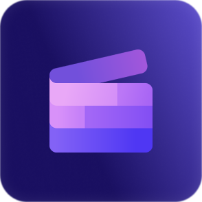 A purple icon of a clapperboard with a gradient color scheme and rounded edges, set against a darker purple background.
