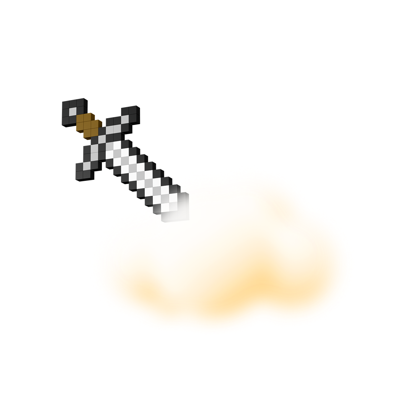 Pixelated sword embedded in a cloud against a transparent background.
