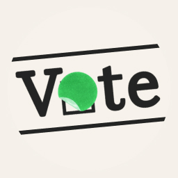 Bold black text reading "Vote" with a green circle replacing the letter O, framed by horizontal black lines